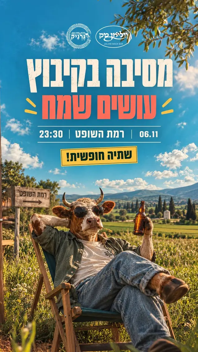 פוסטר של חברייה בקיבוץ - עושים מסיבה 🍾